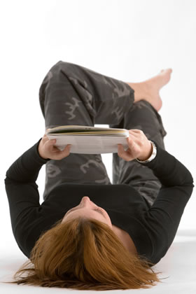 Woman reading article